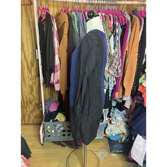 Madewell Color Block Silk Mini Dress Long Sleeves Blck & Blue Lined Sz S Zip - Picture 5 of 11